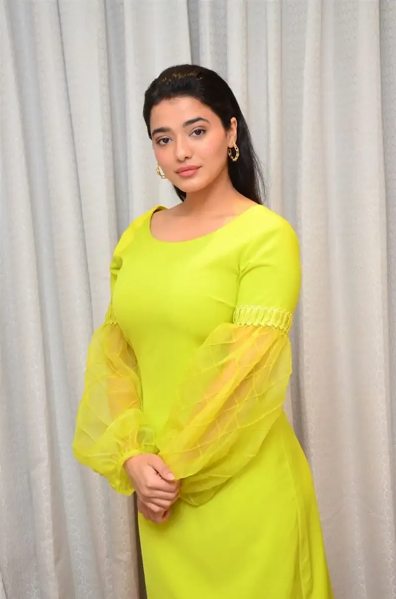 TOLLYWOOD ACTRESS KETIKA SHARMA IN LIGHT GREEN YELLOW DRESS 18